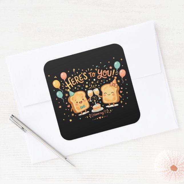 Cute Toast Celebration Greeting Square Sticker (Envelope)