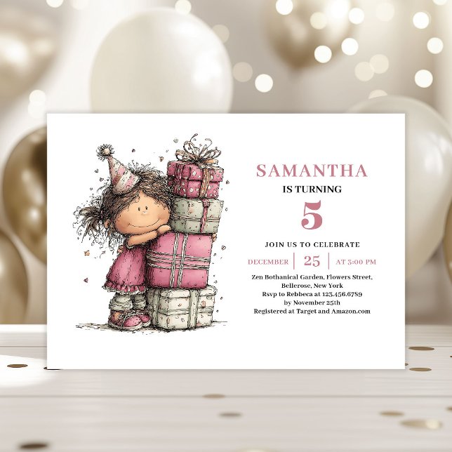 Cute Toddler 5th Birthday Invitation Pink Theme (Cute Toddler 5th Birthday Invitation Pink Theme)