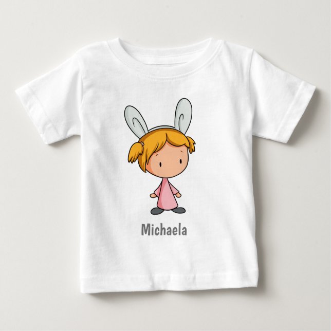 Cute Toddler Girl with Bunny Ears Easter  Baby T-Shirt (Front)