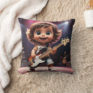 Cute Toddler Playing Bass Guitar Live in Concert Cushion