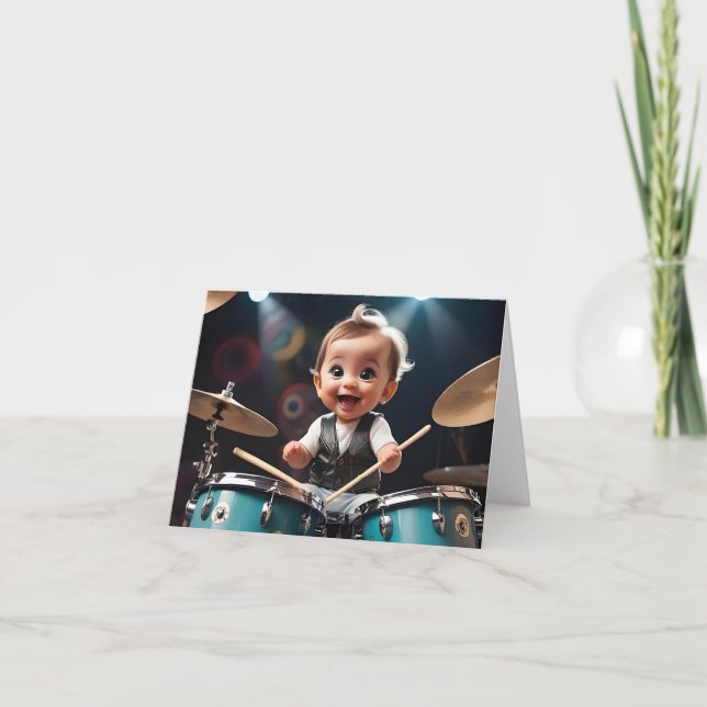 Cute Toddler Playing the Drums Blank Greeting  Card (Front)