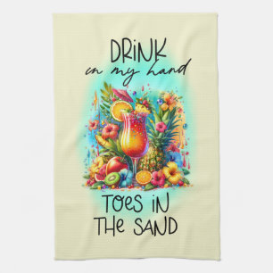Cute toes sand drink hand word art tea towel