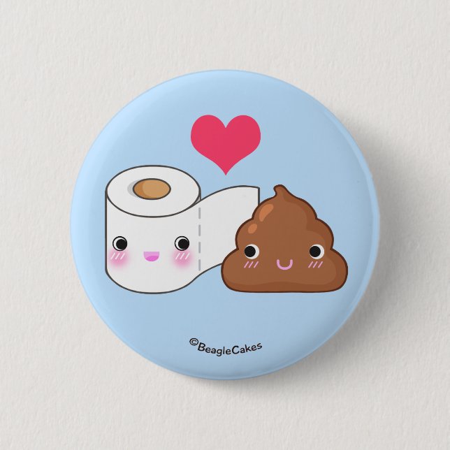 Cute Toilet & Poop BFF Pinback Button (Front)