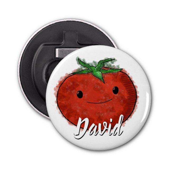 Cute Tomato Watercolor Custom Name Bottle Opener (Front)