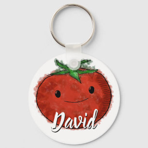Cute Tomato Watercolor Custom Name Key Ring