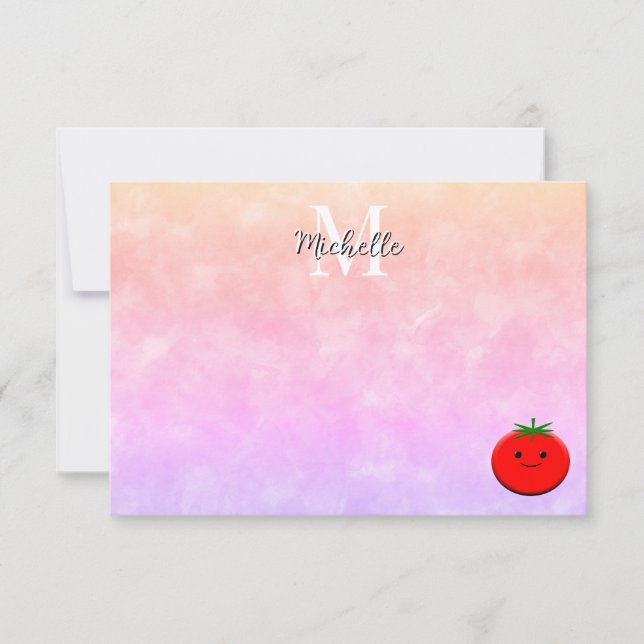 Cute Tomato Watercolor Personalized Monogram Card (Front)