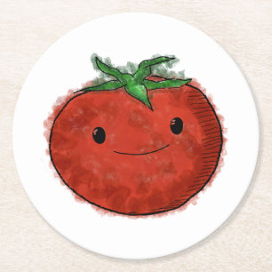 Cute Tomato Watercolor Round Paper Coaster