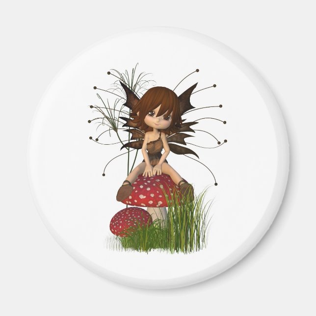 Cute Toon Autumn Fairy and Toadstool Magnet (Front)