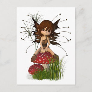Cute Toon Autumn Fairy and Toadstool Postcard