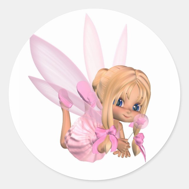 Cute Toon Ballerina Fairy in Pink - lounging Classic Round Sticker (Front)