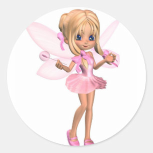 Cute Toon Ballerina Fairy in Pink - standing Classic Round Sticker