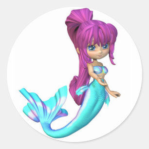 Cute Toon Bright Blue Mermaid Classic Round Sticker
