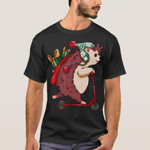 Cute toon Christmas Hedgehog on Scooter T-Shirt