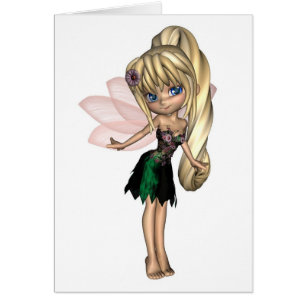 Cute Toon Fairy in Green and Purple Flower Dress