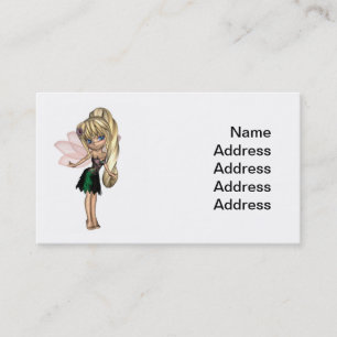 Cute Toon Fairy in Green and Purple Flower Dress Business Card
