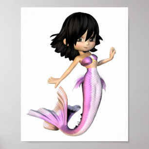Cute Toon Purple Mermaid Poster