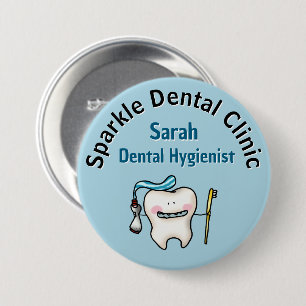 Cute Tooth Cartoon Dental Staff Custom Name 7.5 Cm Round Badge
