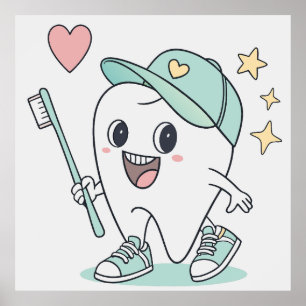 Cute Tooth Cartoon – Kids Dental Poster