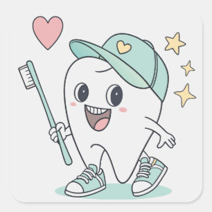 Cute Tooth Cartoon with Toothbrush – Stickers