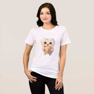 Cute Tooth Character Holding Coffee Cup T-Shirt Tri-Blend Shirt