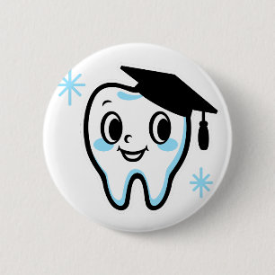 Cute tooth character wearing a mortarboard 6 cm round badge