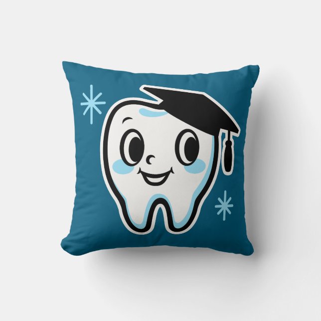 Cute tooth character wearing a mortarboard cushion (Front)