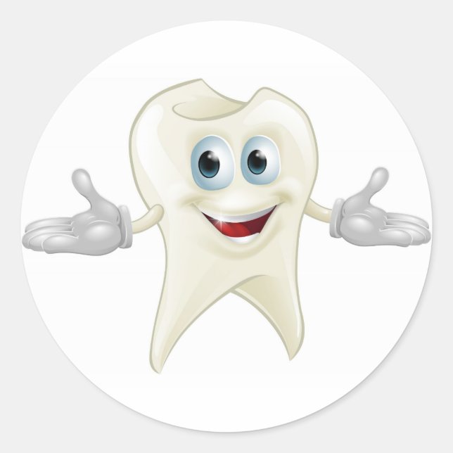 Cute tooth dental mascot classic round sticker (Front)