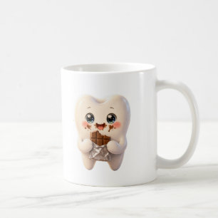 Cute Tooth Eating Chocolate Kawaii Dental Mug. Coffee Mug