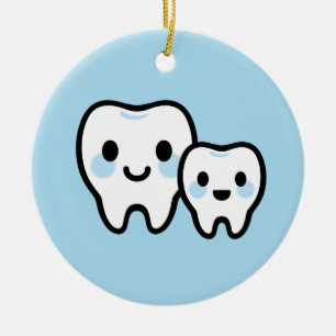 Cute Tooth Family – Smiling Parent & Child Design Ceramic Ornament