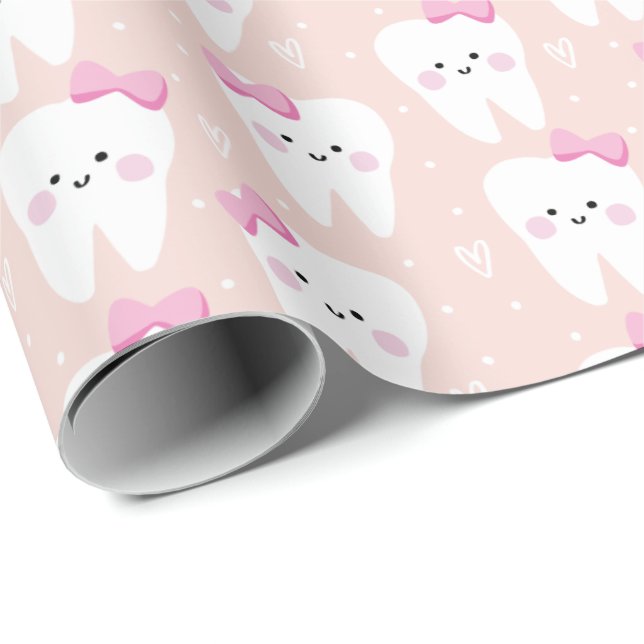 Cute Tooth Gift Wrapping Paper for Girl (Roll Corner)