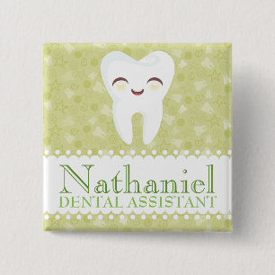 Cute Tooth - Green Custom Name Badge Button