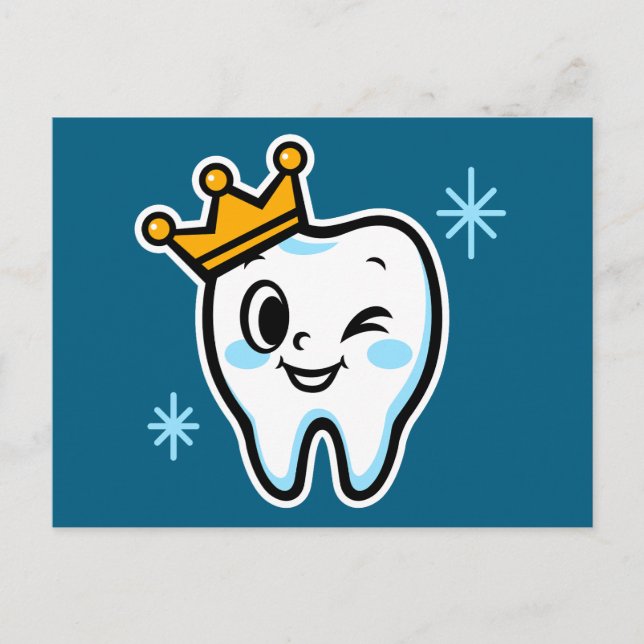 Cute tooth king character holiday postcard (Front)