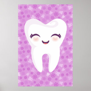 Cute Tooth on Purple Pattern Wall Art Poster