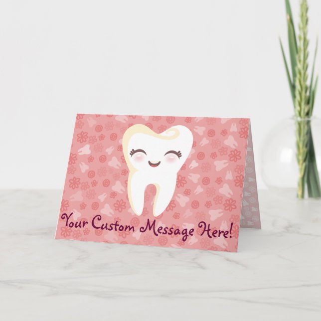 Cute Tooth - Pink - Custom Greeting Card (Front)