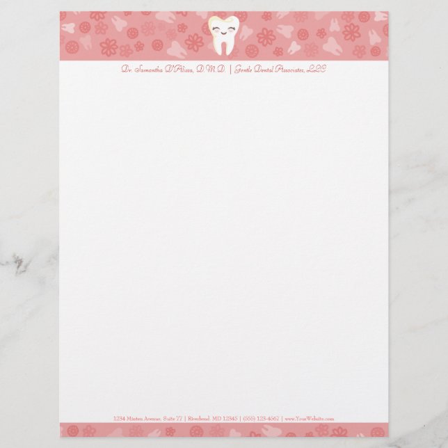 Cute Tooth - Pink Custom Letterhead (Front)