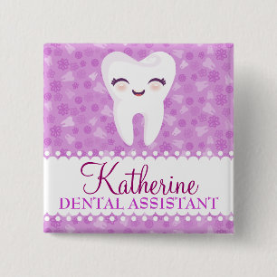 Cute Tooth - Purple Custom Name Badge Button