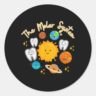 Cute Tooth Solar System Paediatrics Dentist Dental Classic Round Sticker