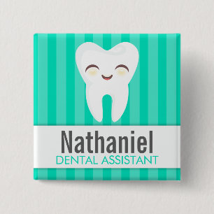Cute Tooth - Teal Custom Name Badge Button