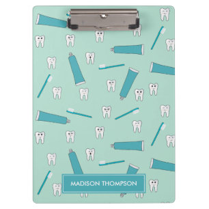 Cute Tooth Teal Mint Toothpaste Toothbrush Pattern Clipboard