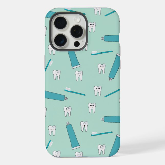 Cute Tooth Teal Mint Toothpaste Toothbrush Pattern iPhone Case (Back)