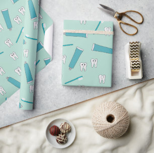 Cute Tooth Teal Mint Toothpaste Toothbrush Pattern Wrapping Paper