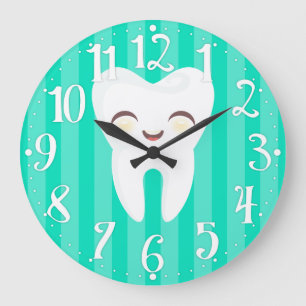 Cute Tooth - Teal Striped Dental Wall Clock
