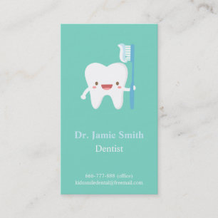 Cute Tooth Toothbrush Kids Dental Business Cards