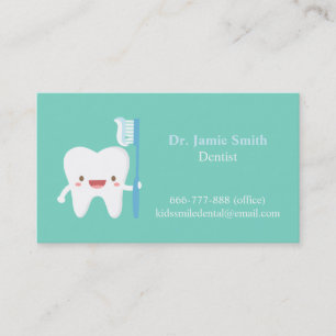 Cute Tooth with Toothbrush Dental Business Cards