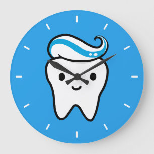Cute Tooth with Toothpaste Dental Office Large Clock