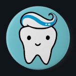 Cute Tooth with Toothpaste | Kawaii Cartoon Molar 10 Cm Round Badge<br><div class="desc">Add some fun flair to your bag,  hat,  or jacket with this kawaii tooth pinback button. Cute smiling molar with toothpaste. Visit Jenn’s Doodle World for even more whimsical designs and toothy gifts. ©Jenn Inashvili</div>