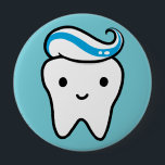 Cute Tooth with Toothpaste | Kawaii Cartoon Molar 10 Cm Round Badge<br><div class="desc">Add some fun flair to your bag,  hat,  or jacket with this kawaii tooth pinback button. Cute smiling molar with toothpaste. Visit Jenn’s Doodle World for even more whimsical designs and toothy gifts. ©Jenn Inashvili</div>
