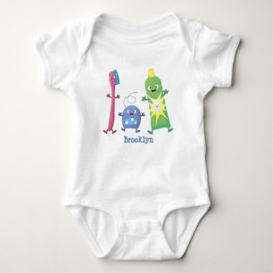Cute toothbrush toothpaste dental floss cartoon baby bodysuit