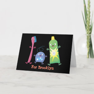 Cute toothbrush toothpaste dental floss cartoon card