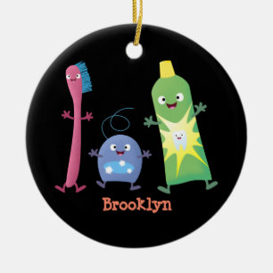 Cute toothbrush toothpaste dental floss cartoon ceramic ornament